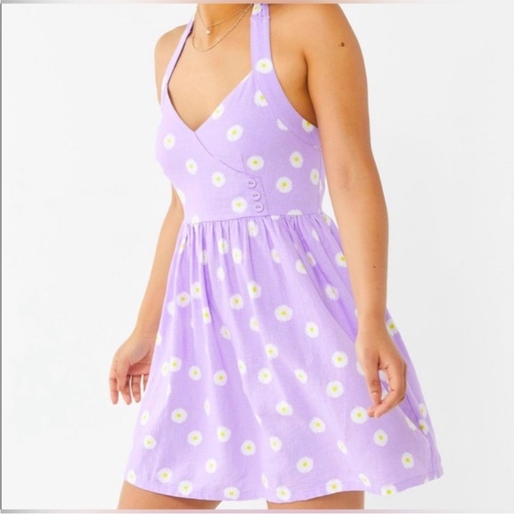 Urban Outfitters Lavender Daisy Halter Pin Up Linen Dress Size XL - Picture 1 of 11